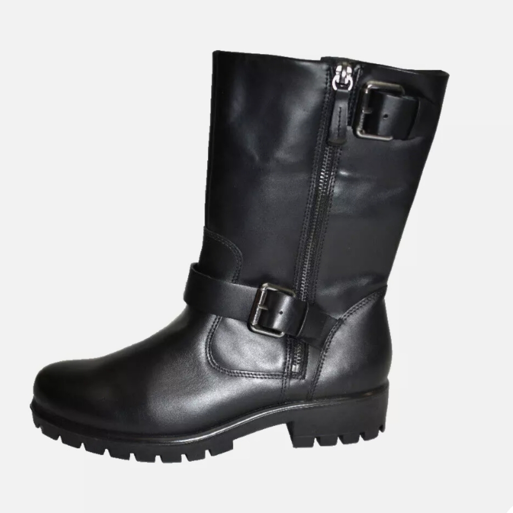 NEW....ECCO Modtray Moto Mid Calf Boot in Black Leather ...Size 8-8.5